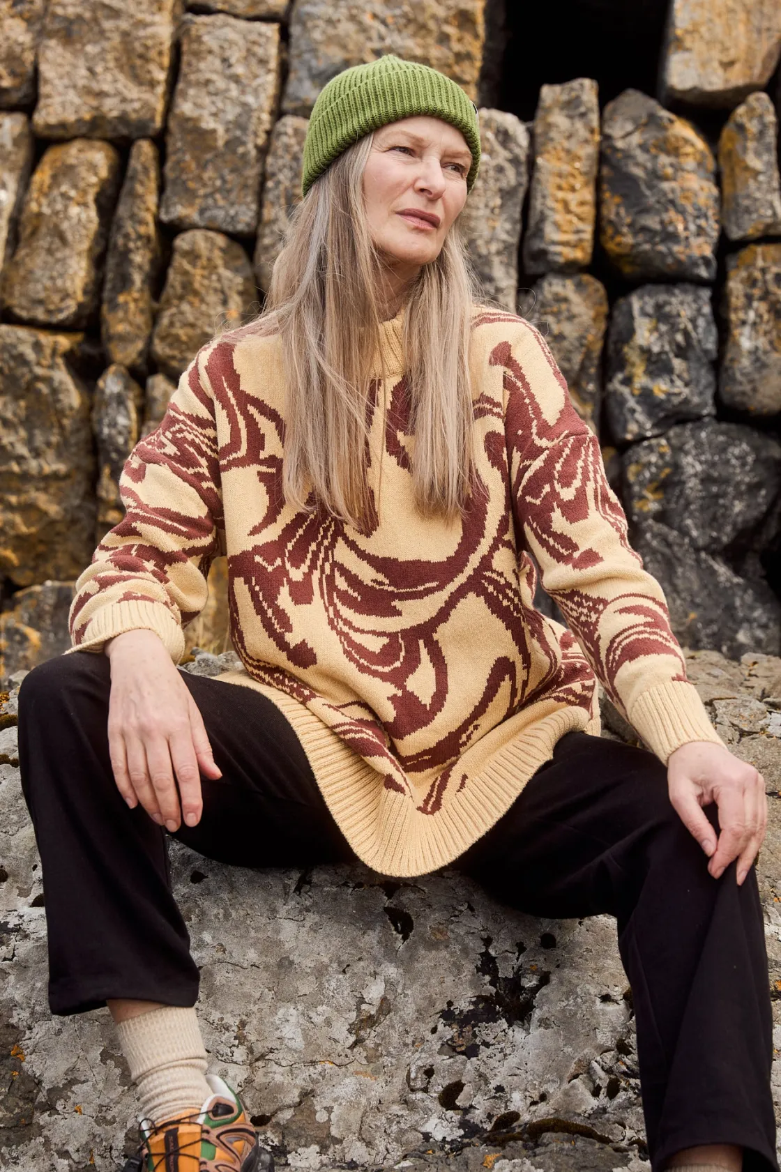 Lucy & Yak Amari - Oversized Knitted Jumper in Cream & Brown Swirl Hot