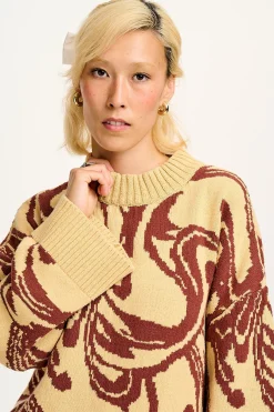 Lucy & Yak Amari - Oversized Knitted Jumper in Cream & Brown Swirl Hot