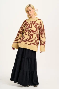 Lucy & Yak Amari - Oversized Knitted Jumper in Cream & Brown Swirl Hot