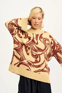 Lucy & Yak Amari - Oversized Knitted Jumper in Cream & Brown Swirl Hot
