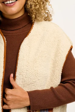 Lucy & Yak Aubrey - Borg Fleece Gilet in Ecru & Brown Fashion