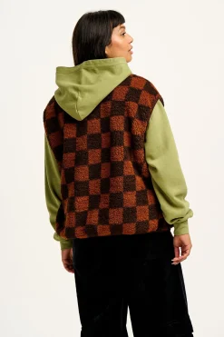 Lucy & Yak Aubrey - Borg Fleece Gilet in Terry Brown Check Print New
