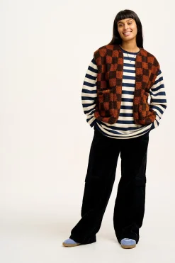 Lucy & Yak Aubrey - Borg Fleece Gilet in Terry Brown Check Print New