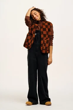 Lucy & Yak Aubrey - Borg Fleece Gilet in Terry Brown Check Print New