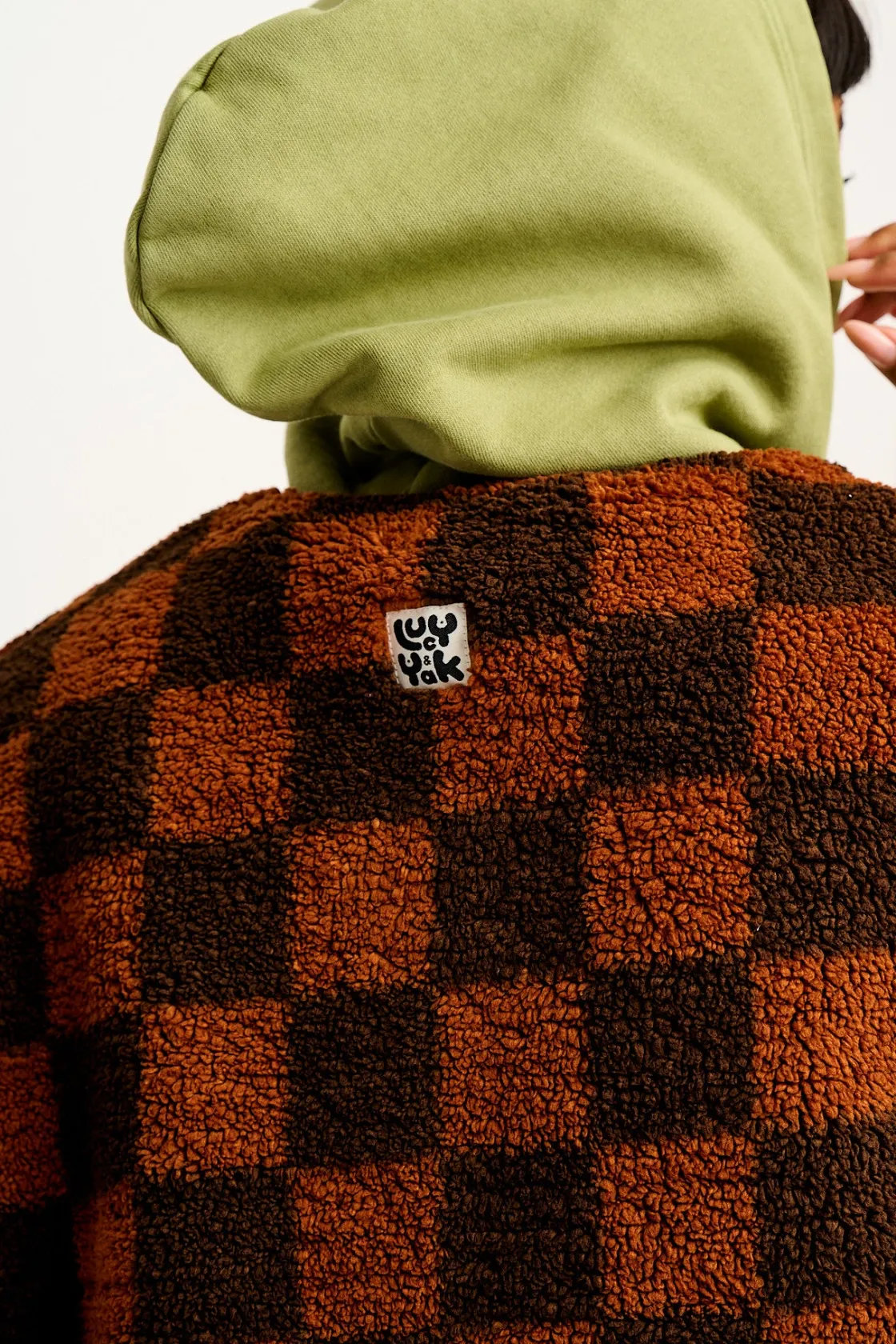 Lucy & Yak Aubrey - Borg Fleece Gilet in Terry Brown Check Print New