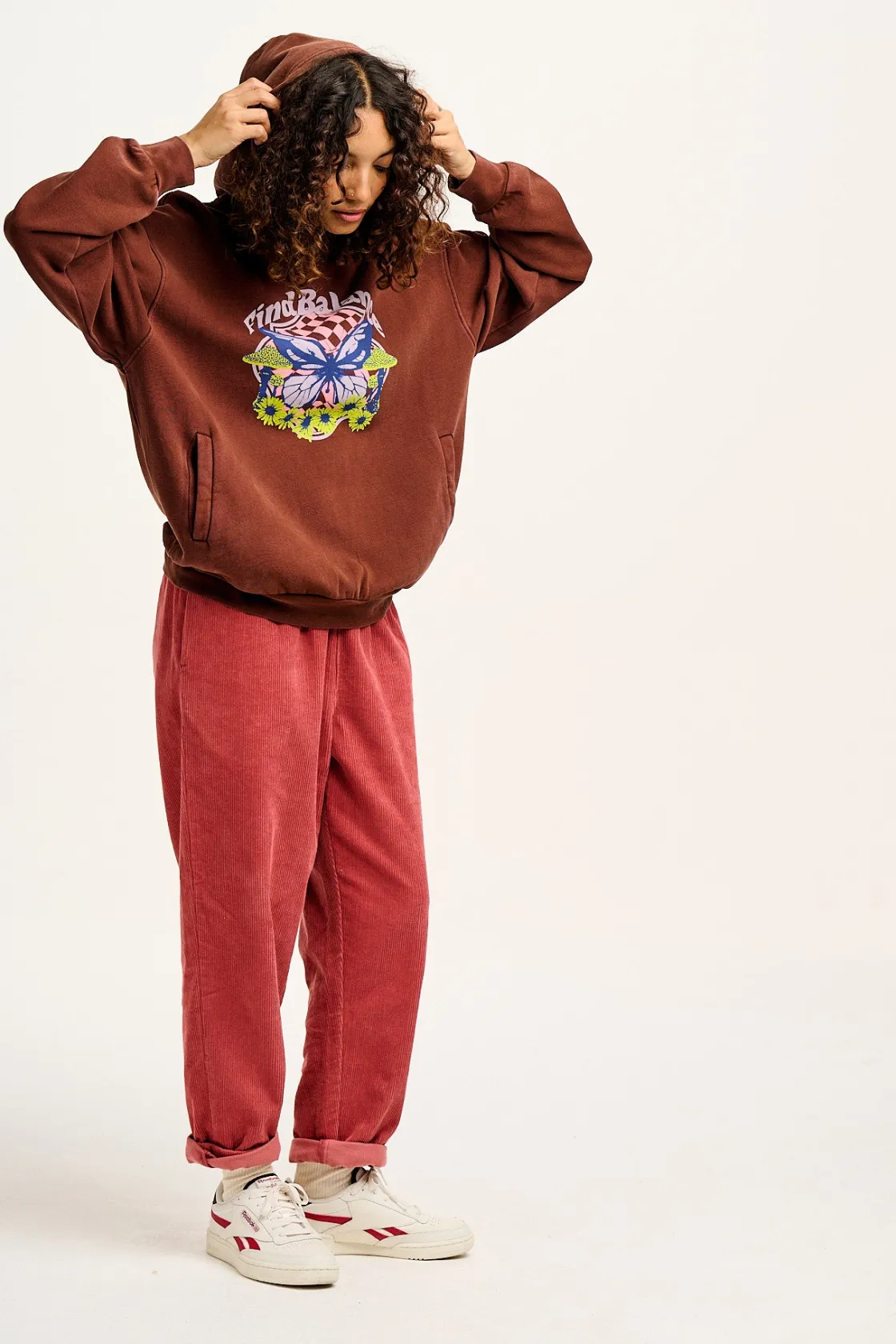 Lucy & Yak Bailey - Hoodie in Brown with Find Balance Print Best