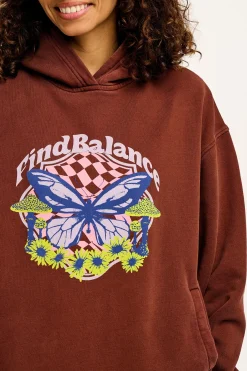 Lucy & Yak Bailey - Hoodie in Brown with Find Balance Print Best