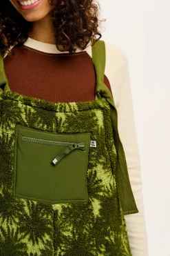 Lucy & Yak Baloo - Borg Fleece Dungarees in Green Sequoia Print Online