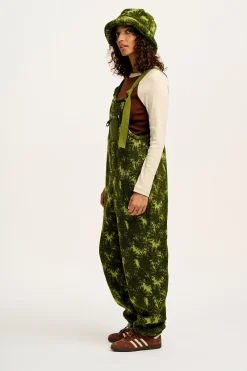 Lucy & Yak Baloo - Borg Fleece Dungarees in Green Sequoia Print Online