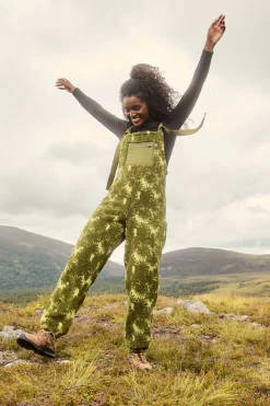 Lucy & Yak Baloo - Borg Fleece Dungarees in Green Sequoia Print Online