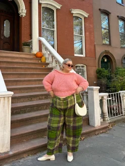 Lucy & Yak Beau - Balloon Brushed Cotton Trousers in Green Isla Tartan Print Clearance