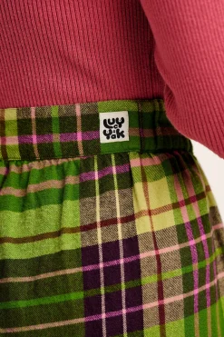 Lucy & Yak Beau - Balloon Brushed Cotton Trousers in Green Isla Tartan Print Clearance