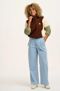 Lucy & Yak Blake - Cropped Polar Fleece in Cocoa, Cream & Sage Sale