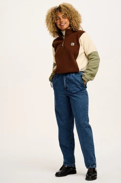 Lucy & Yak Blake - Cropped Polar Fleece in Cocoa, Cream & Sage Sale