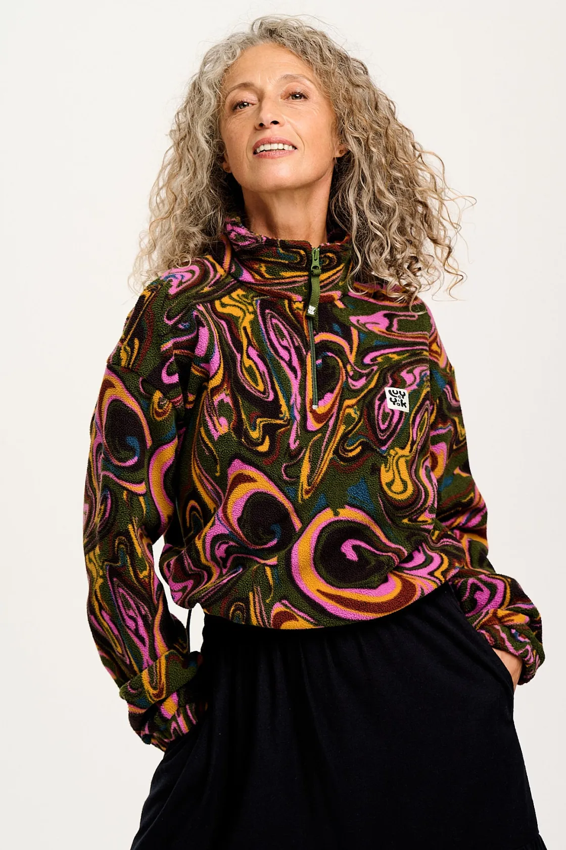 Lucy & Yak Blake - Cropped Polar Fleece in Mineral Swirl Print Outlet
