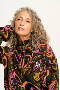 Lucy & Yak Blake - Cropped Polar Fleece in Mineral Swirl Print Outlet