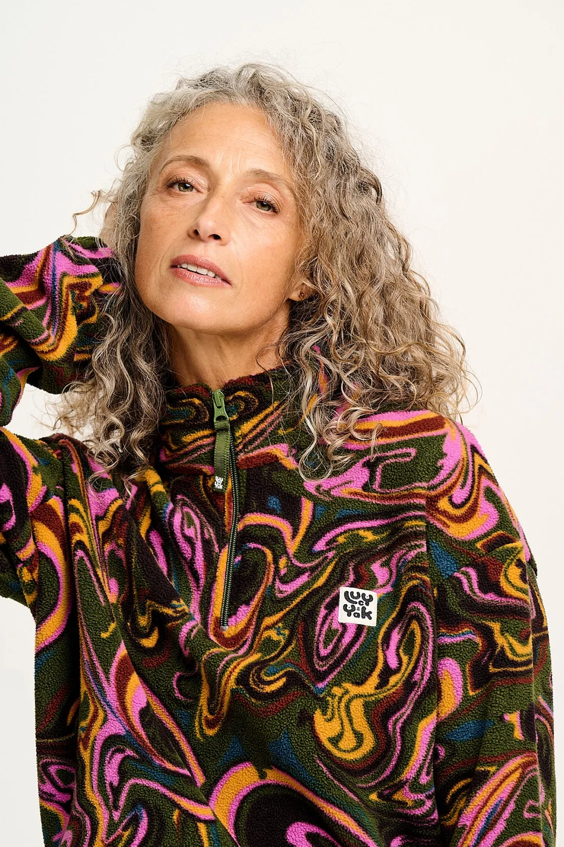 Lucy & Yak Blake - Cropped Polar Fleece in Mineral Swirl Print Outlet