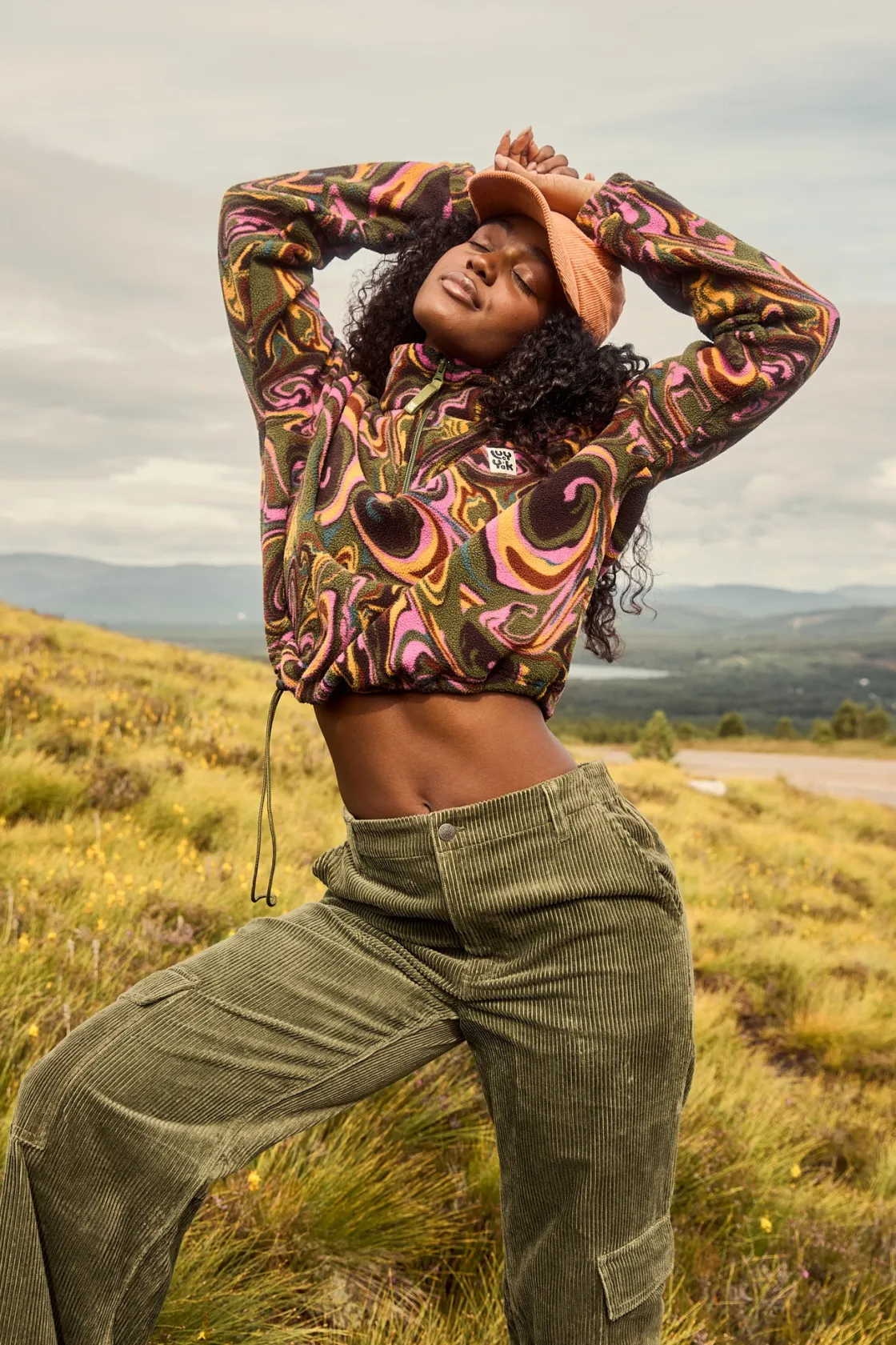 Lucy & Yak Blake - Cropped Polar Fleece in Mineral Swirl Print Outlet