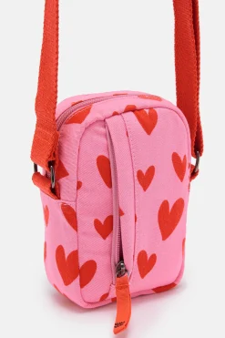 Lucy & Yak Brady - Crossbody Cotton Twill Bag in Pink Heart Cupid Print Hot