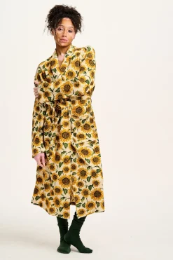 Lucy & Yak Braydon - Waffle Cotton Robe in Cream Sunflower Print Outlet