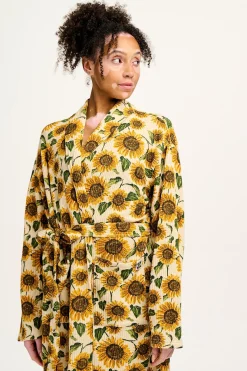 Lucy & Yak Braydon - Waffle Cotton Robe in Cream Sunflower Print Outlet