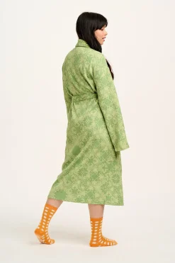 Lucy & Yak Braydon - Waffle Cotton Robe in Green Eldorado Print Best