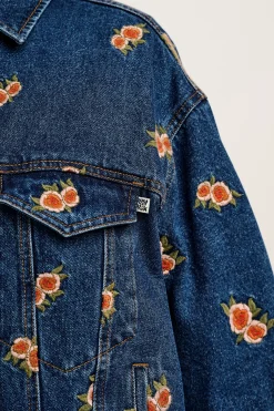 Lucy & Yak Callaway - Denim Jacket with Rose Embroidery Sale