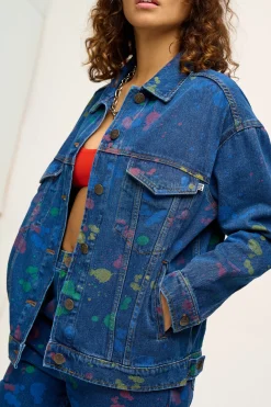 Lucy & Yak Callaway - Trucker Denim Jacket in Art Attack Print New