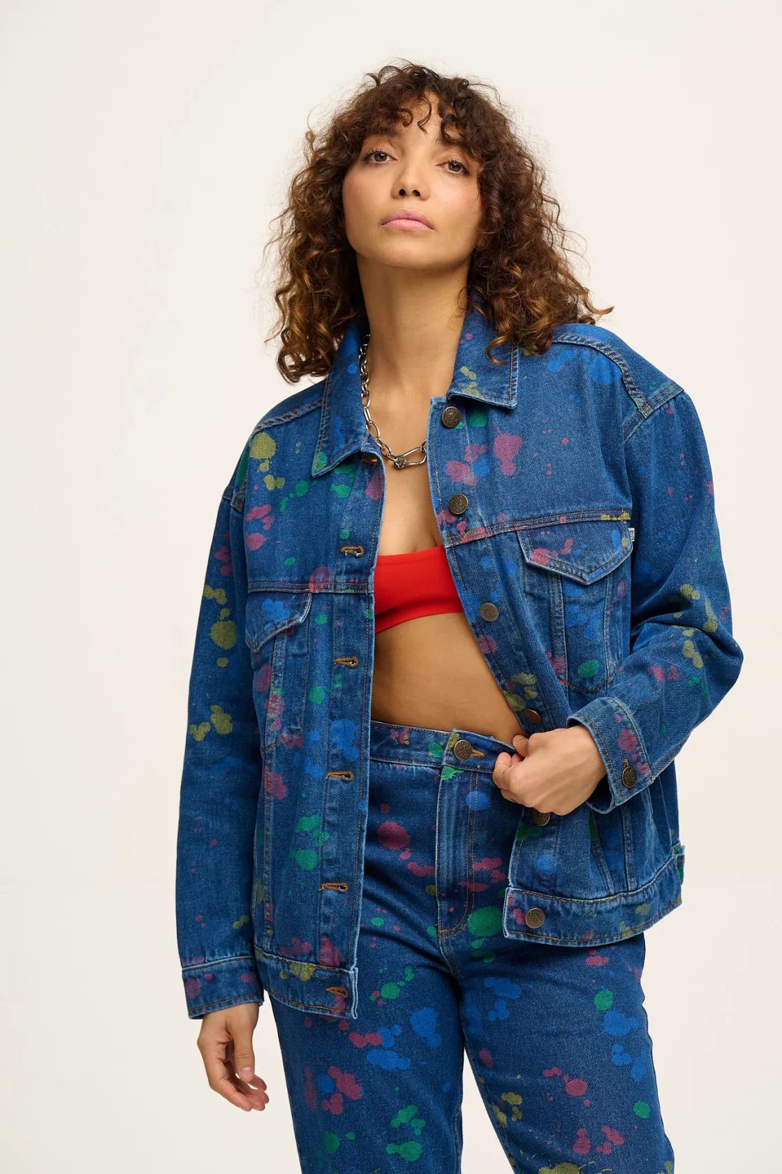 Lucy & Yak Callaway - Trucker Denim Jacket in Art Attack Print New