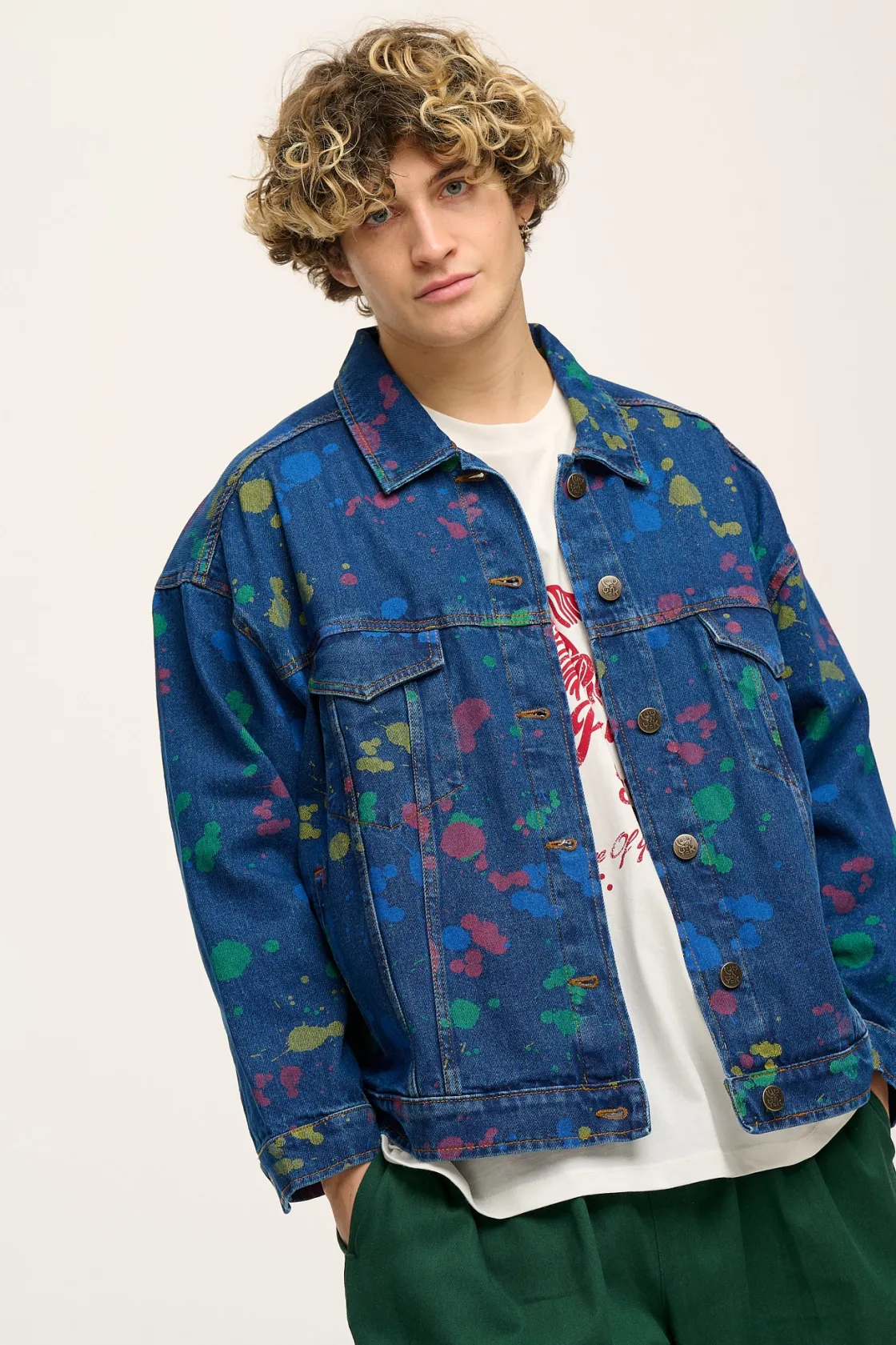 Lucy & Yak Callaway - Trucker Denim Jacket in Art Attack Print New