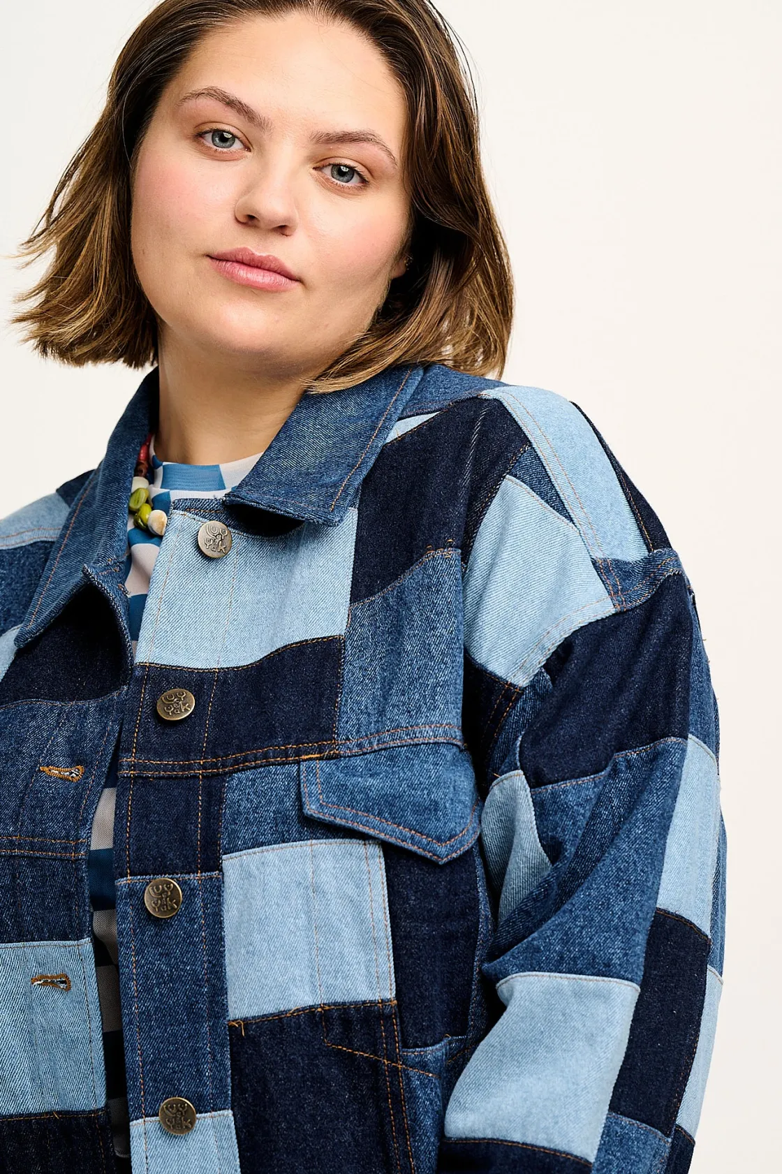 Lucy & Yak Callaway - Trucker Denim Jacket in Paige Patchwork Print Best