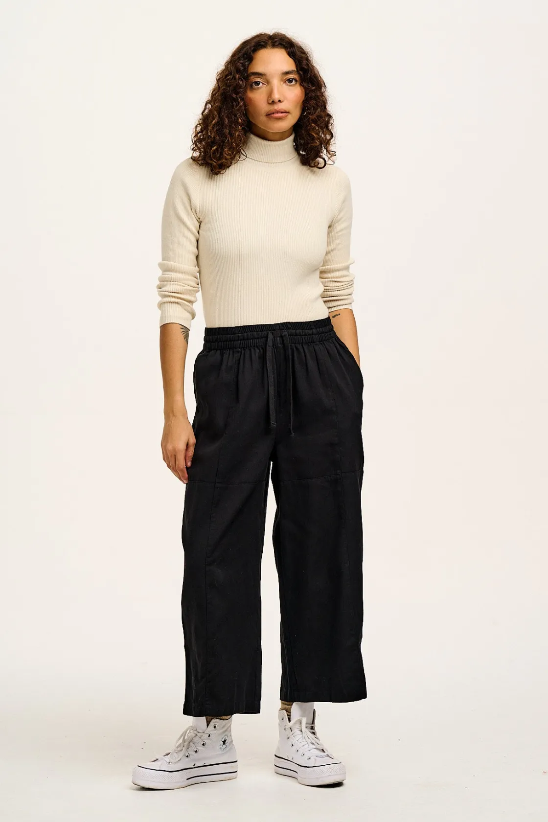 Lucy & Yak Chuck - Wide Leg Cotton Trousers in Black New