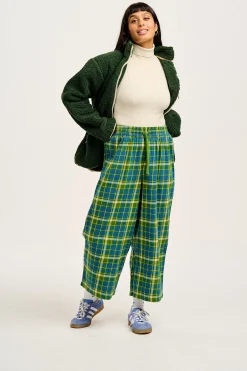 Lucy & Yak Chuck - Wide Leg Cotton Trousers in Green & Blue Elsie Tartan Print Sale
