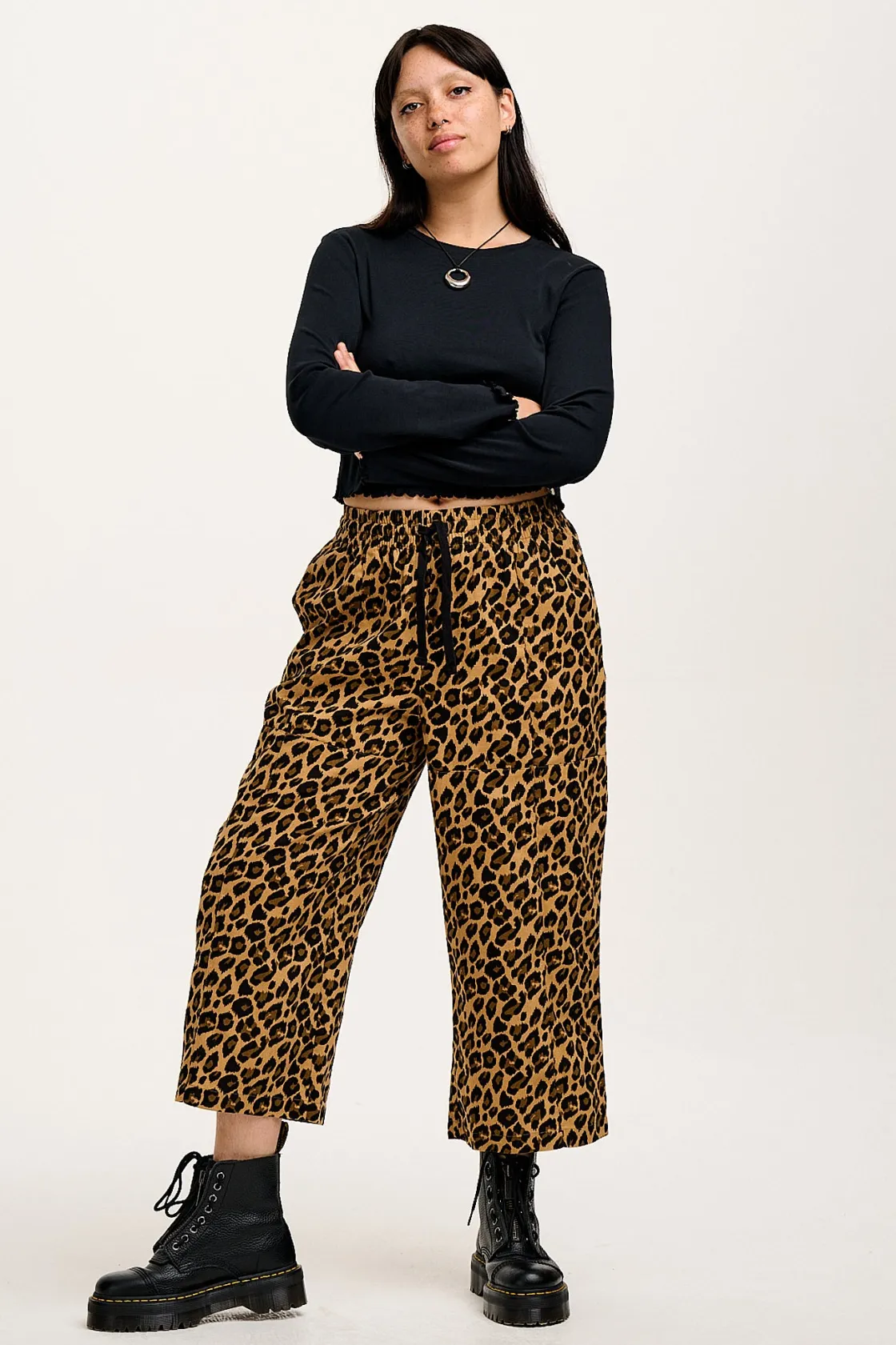 Lucy & Yak Chuck - Wide Leg Cotton Trousers in Leopard Print Hot