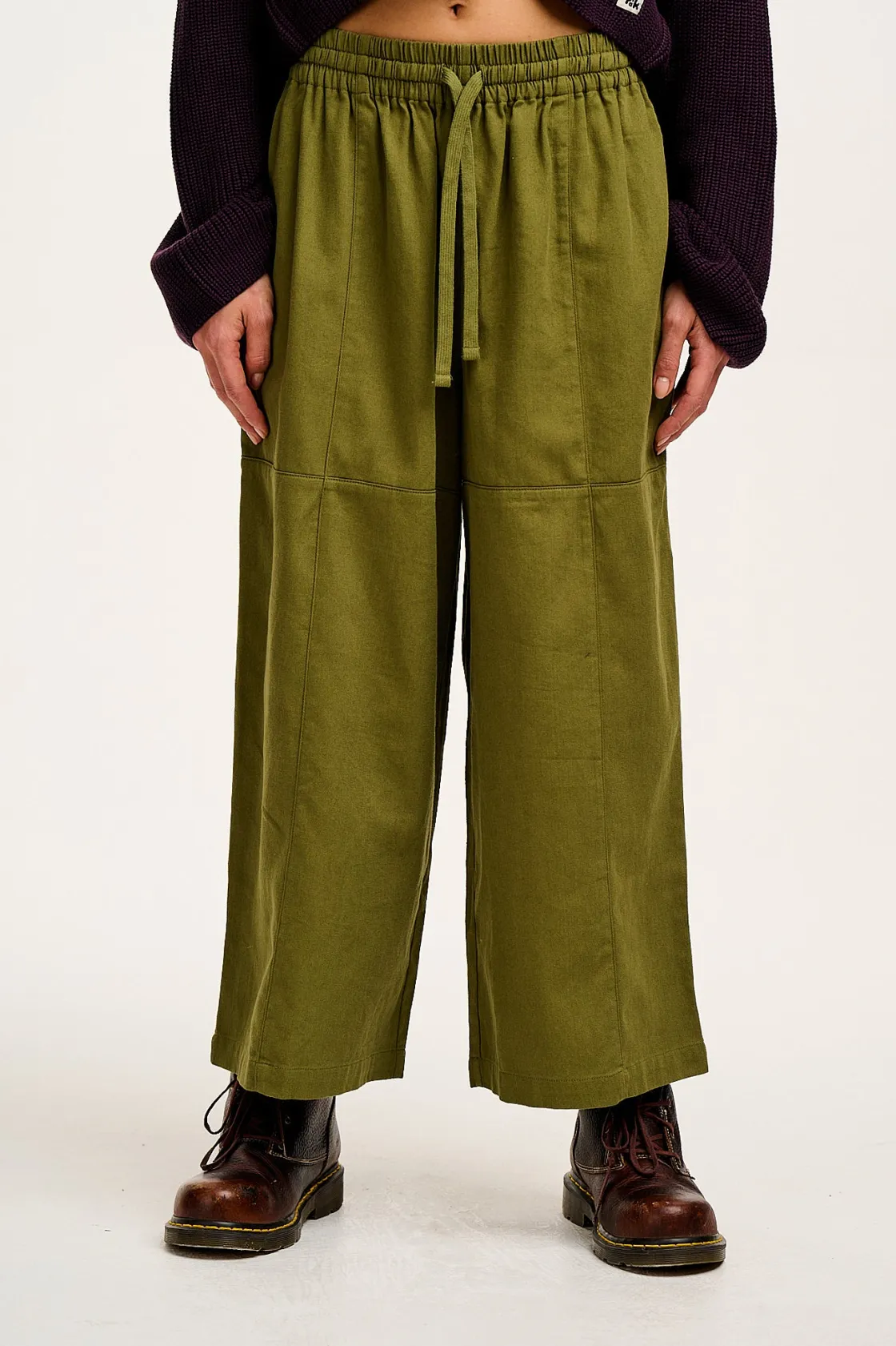 Lucy & Yak Chuck - Wide Leg Cotton Trousers in Khaki Outlet