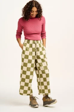 Lucy & Yak Chuck - Wide Leg Cotton Trousers in Pistachio Green Checkerboard Print Online