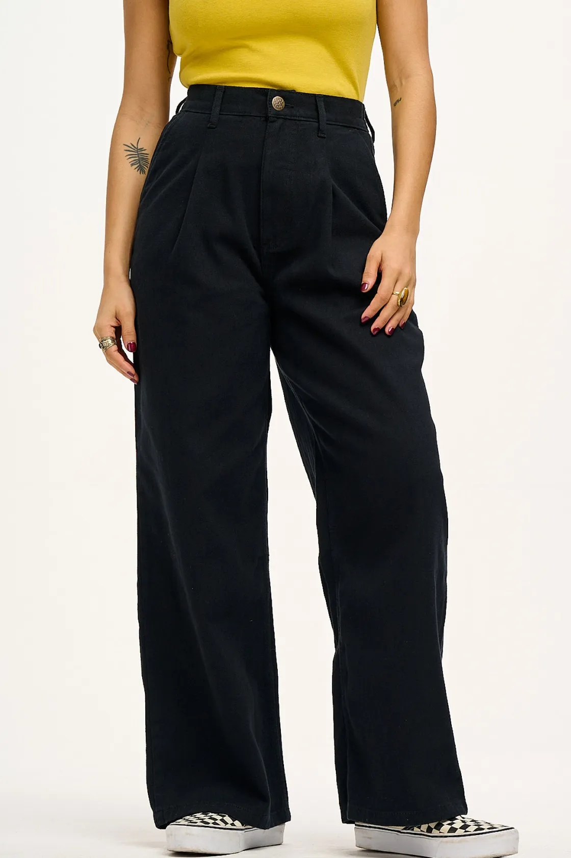 Lucy & Yak Cole - Baggy Wide Leg Denim Jeans in Black New