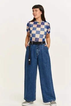 Lucy & Yak Cole - Baggy Wide Leg Denim Jeans in Mid Wash Blue Fashion