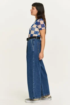 Lucy & Yak Cole - Baggy Wide Leg Denim Jeans in Mid Wash Blue Fashion