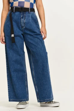 Lucy & Yak Cole - Baggy Wide Leg Denim Jeans in Mid Wash Blue Fashion