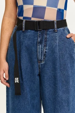 Lucy & Yak Cole - Baggy Wide Leg Denim Jeans in Mid Wash Blue Fashion