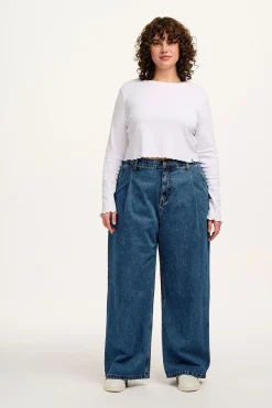 Lucy & Yak Cole - Baggy Wide Leg Denim Jeans in Mid Wash Blue Fashion