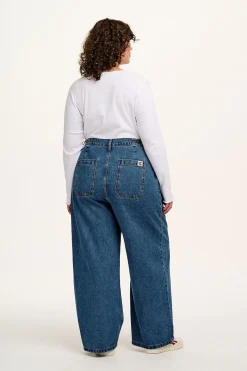 Lucy & Yak Cole - Baggy Wide Leg Denim Jeans in Mid Wash Blue Fashion