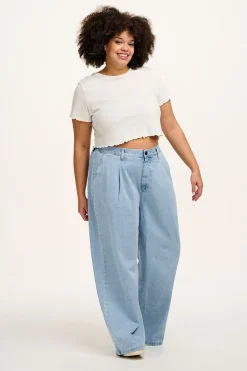 Lucy & Yak Cole - Baggy Wide Leg Denim Jeans in Light Wash Blue Fashion