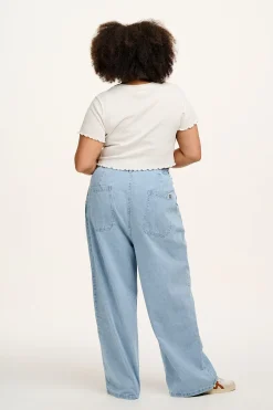 Lucy & Yak Cole - Baggy Wide Leg Denim Jeans in Light Wash Blue Fashion
