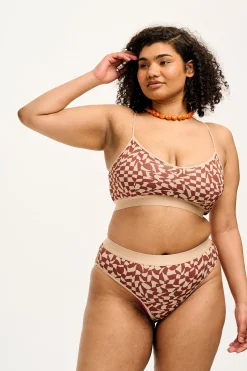 Lucy & Yak Cora - Cotton & Bamboo Bikini Pant in Amara Grid Print Best
