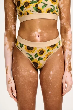 Lucy & Yak Cora - Cotton & Bamboo Bikini Pant in Cream Sunflower Print Hot