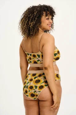 Lucy & Yak Cora - Cotton & Bamboo Bikini Pant in Cream Sunflower Print Hot