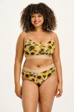 Lucy & Yak Cora - Cotton & Bamboo Bikini Pant in Cream Sunflower Print Hot