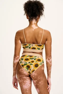 Lucy & Yak Cora - Cotton & Bamboo Bikini Pant in Cream Sunflower Print Hot